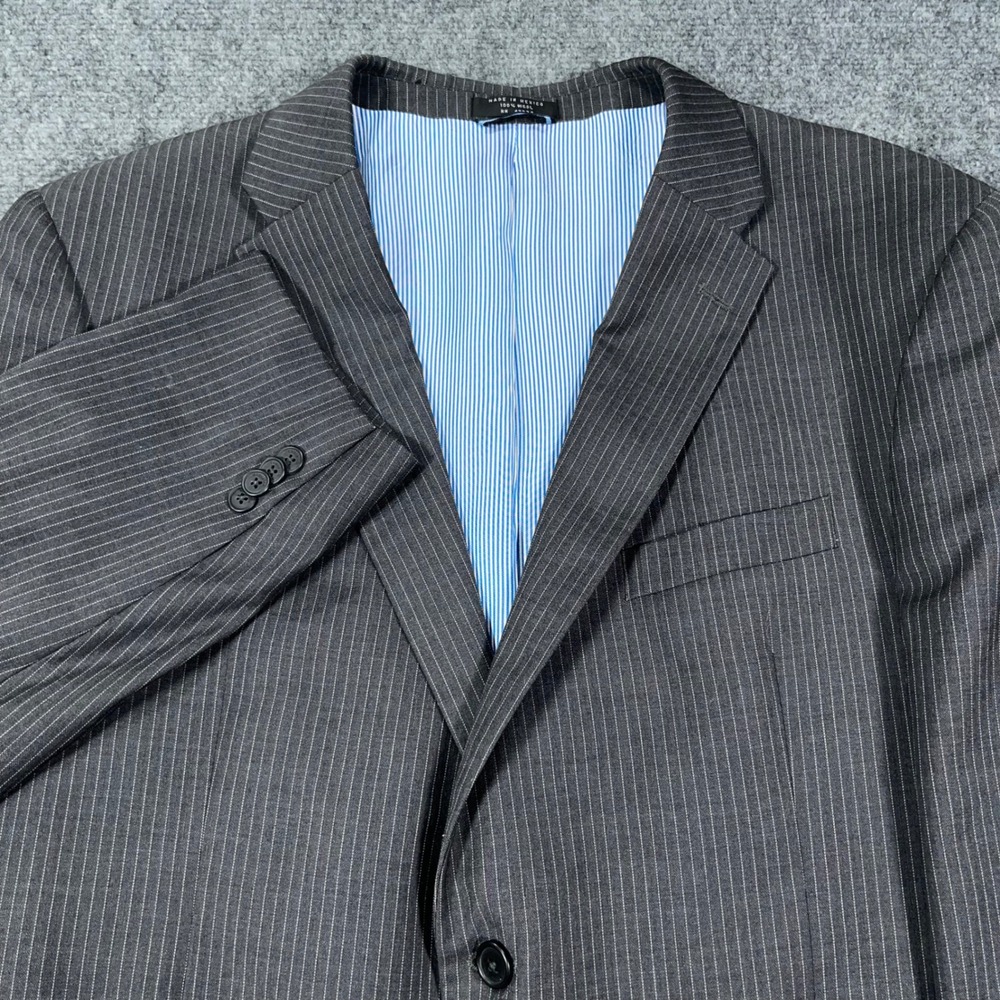 Tommy Hilfiger Pinstripe Suit Jacket Blazer Men 46R 100% Wool Charcoal Executive